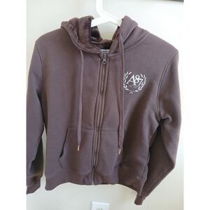 Y2k Aeropostale Sport Brown fleece  Lined Zip Up Hoodie Womens S